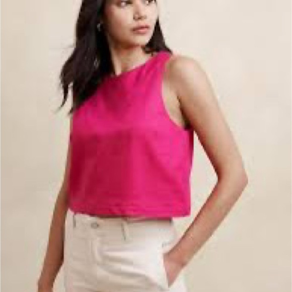 Banana Republic Linen Blend Women's Sleeveless Crop Top in Barbie Pink. Size S - Picture 1 of 7